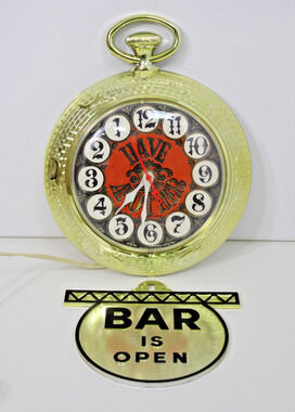 Vintage 1960s Spartus Electric Wall Clock, Bar Open/ Closed, Retro Man Cave
